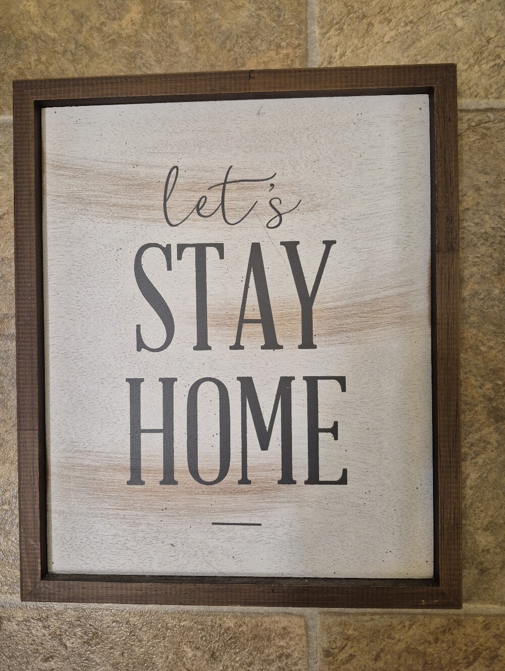 Hobby Lobby White & Brown "Let's Stay Home" Framed Wall Sign